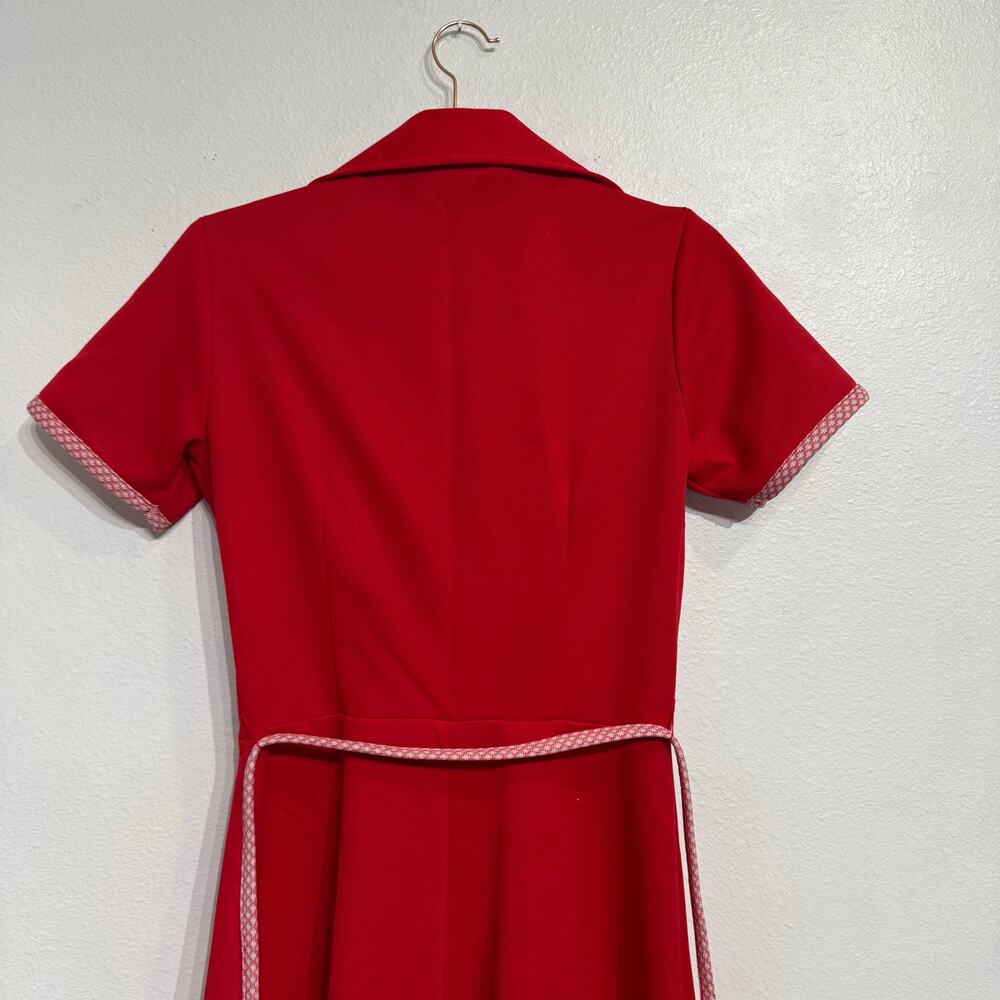 Cari Lu Red Dagger Collar Belted Fit Flare Vintage Midi Dress Sz 10 - Picture 8 of 12